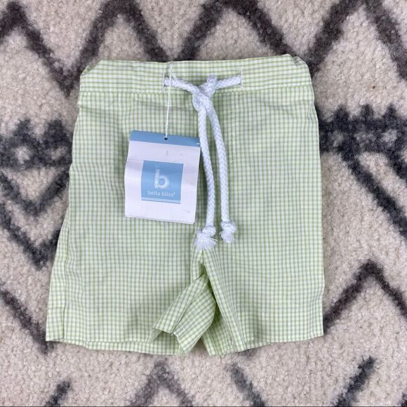 Bella Bliss Kiwi Seersucker Gingham BoySwim Trunk - Picture 1 of 3